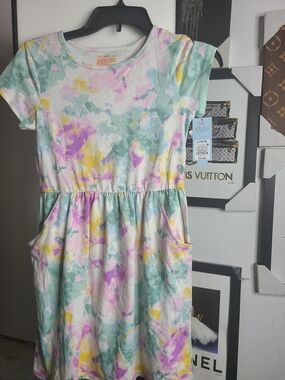 Cat & Jack Pastel Tie-Dye Pocket Dress in Pink, Yellow & Mint